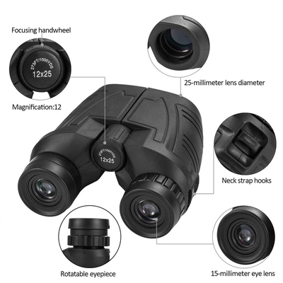 Optical Lens 12x25 Compact Binoculars Telescope for Wide Vison Hunting and Bird Watching